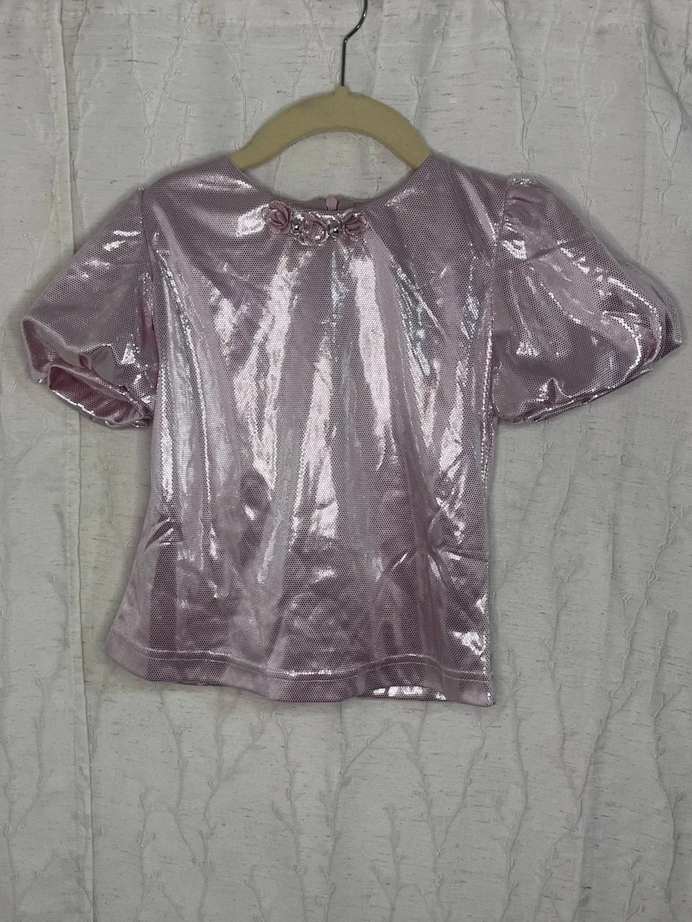 NWT Tiny Girl Pink Metallic Shimmer Puff-Sleeve Top Size 7-8